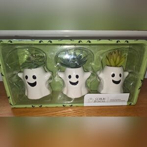 Ghost Goblin Shaped Planters with Faux Succulents NEW